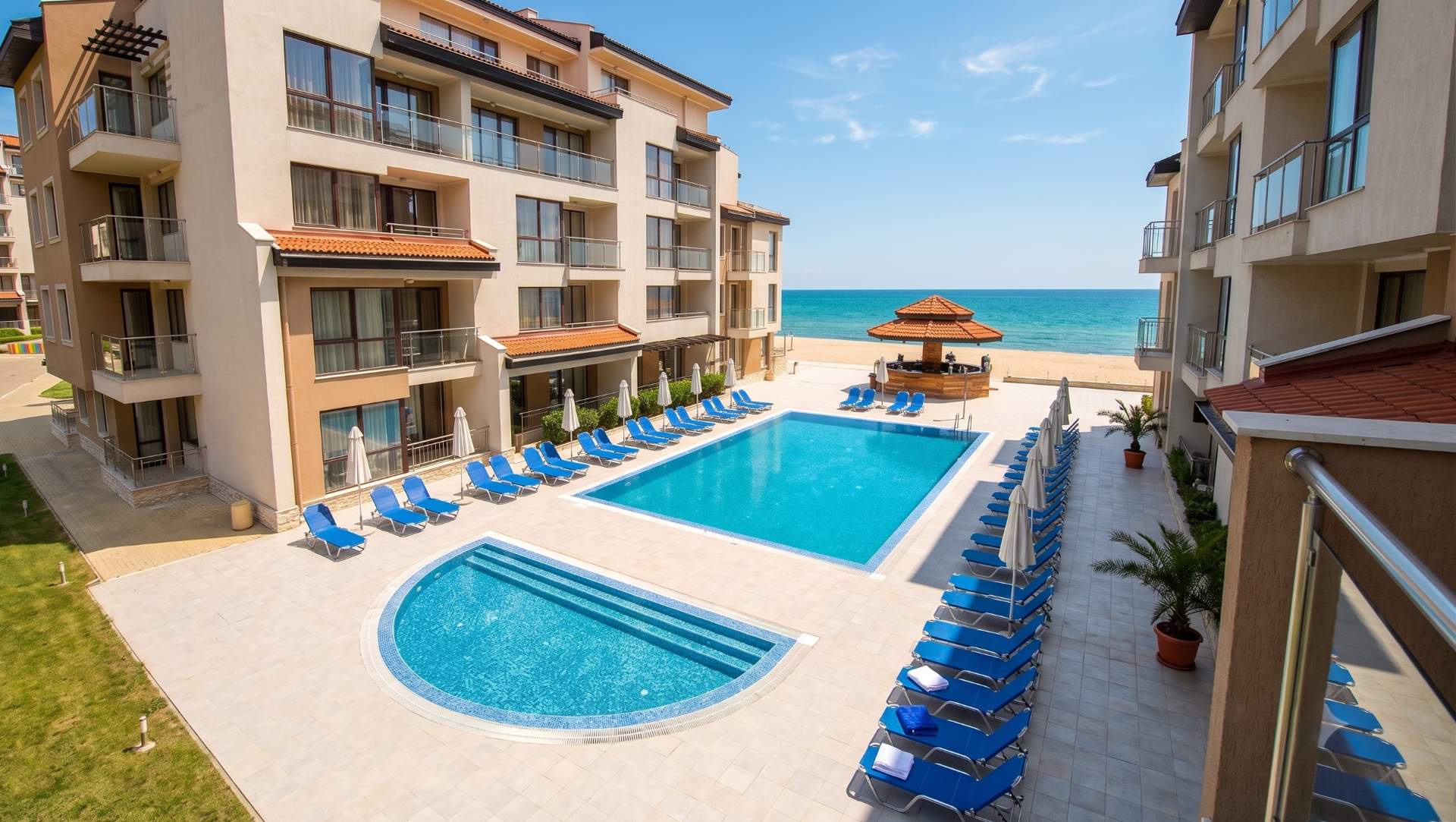 Pool and sea view from the balcony.
