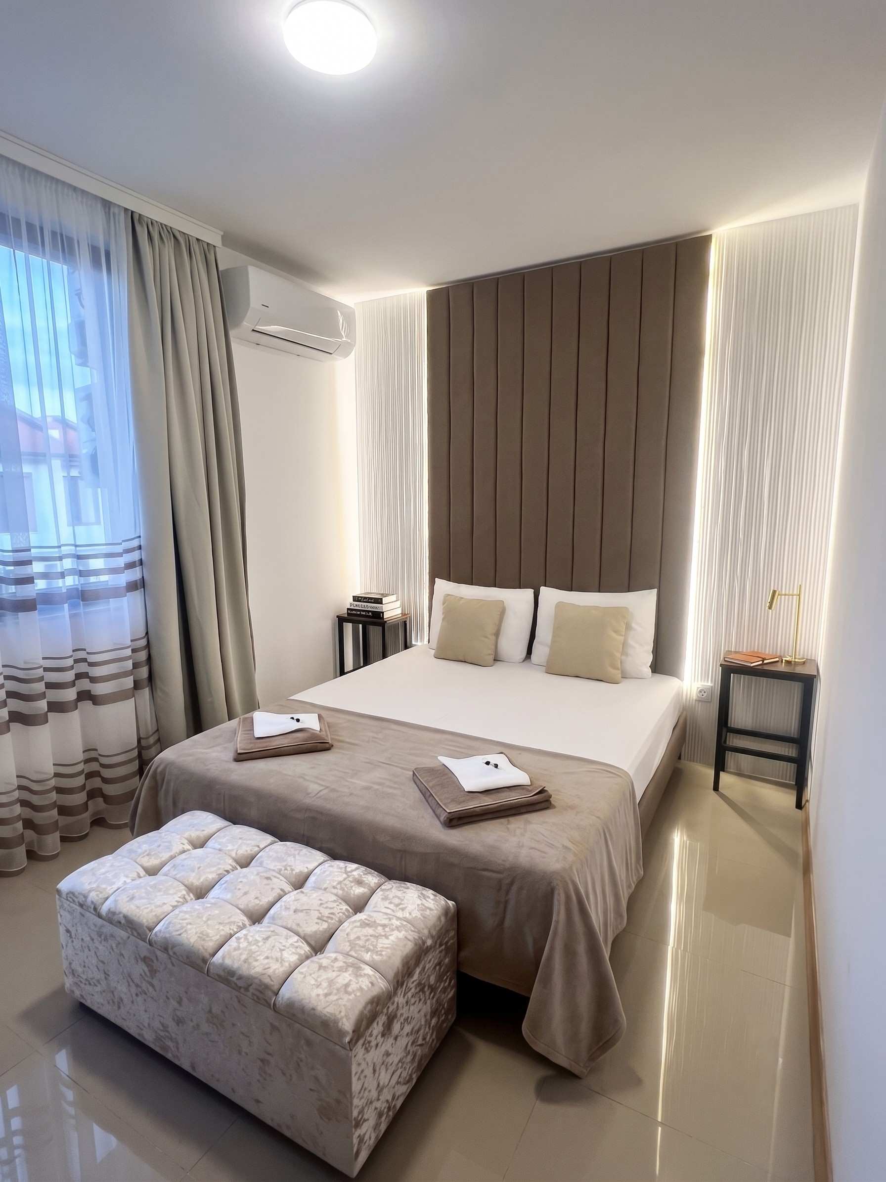 First bedroom with double bed.